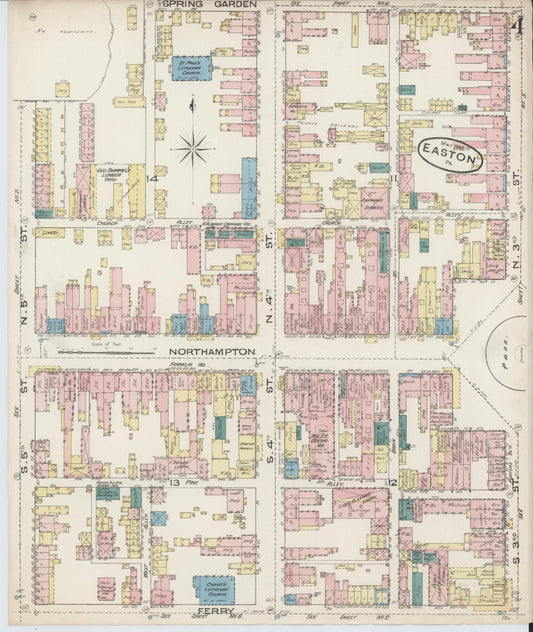 Sanborn Fire Insurance Map from Easton, Northampton County, Pennsylvania (1885), Sheet #0004 - Historic Sanborn Fire Insurance Map Print, vintage old map wall art, antique decor, genealogy gift, Pennsylvania Pennsylvania map