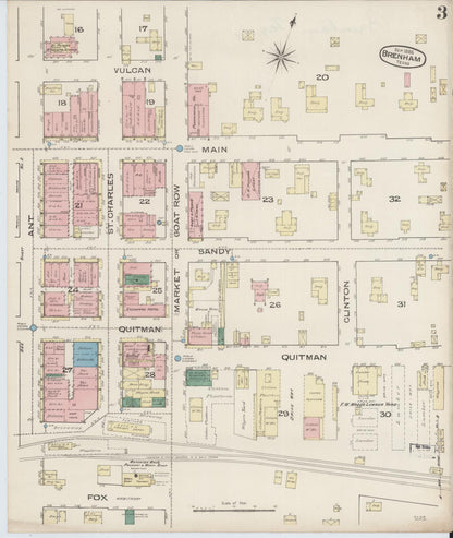 Sanborn Fire Insurance Map from Brenham, Washington County, Texas (1885), Sheet #0003 - Historic Sanborn Fire Insurance Map Print, vintage old map wall art, antique decor, genealogy gift, Texas Texas map