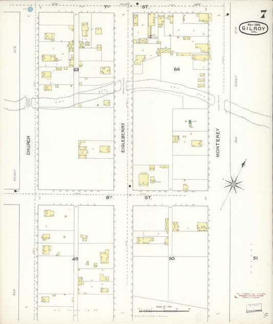 Sanborn Fire Insurance Map from Gilroy, Santa Clara County, California (1892), Sheet #0007 - Historic Sanborn Fire Insurance Map Print, vintage old map wall art, antique decor, genealogy gift, California California map
