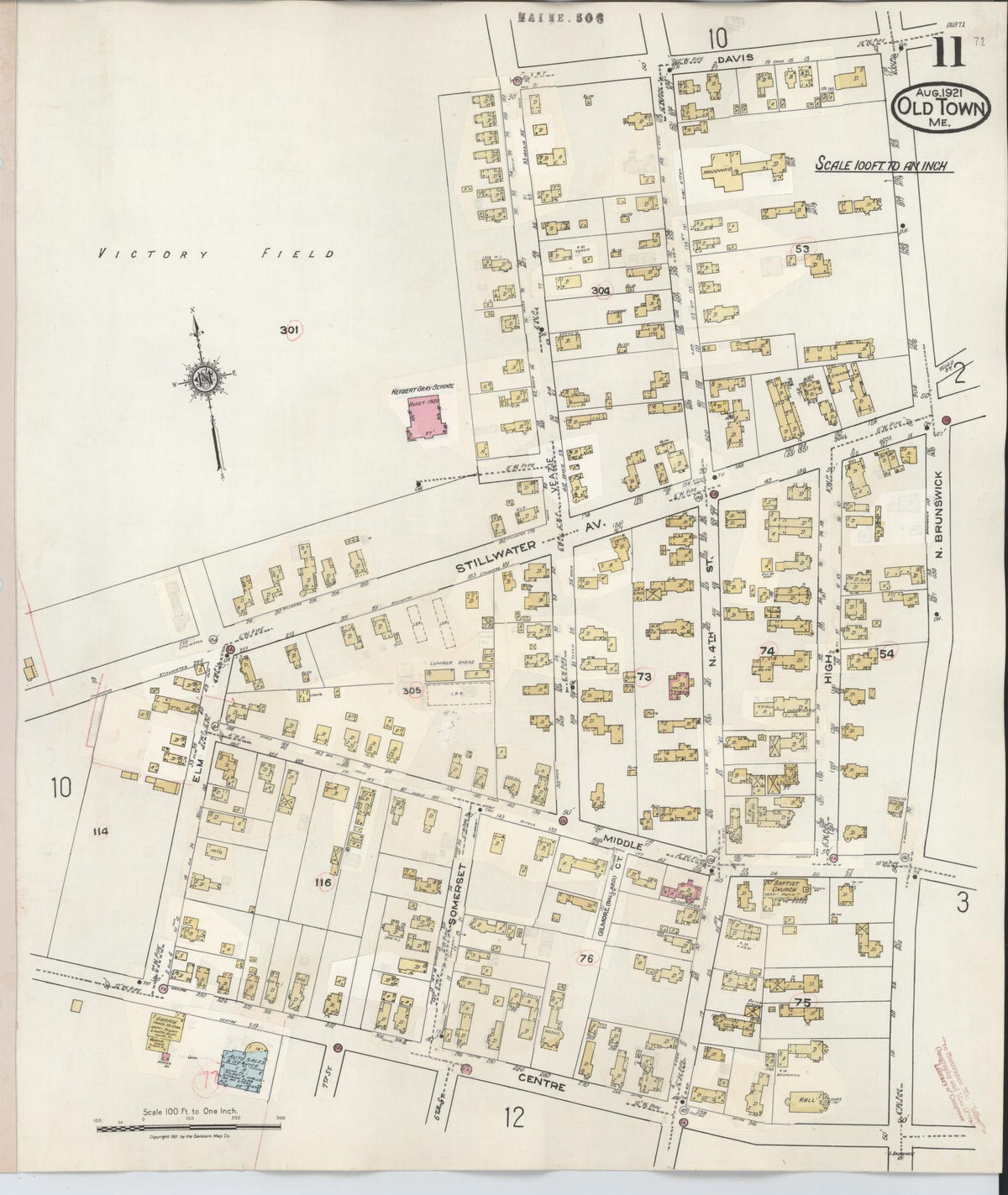 Sanborn Fire Insurance Map from Old Town, Penobscot County, Maine (1948), Sheet #0011 - Historic Sanborn Fire Insurance Map Print, vintage old map wall art, antique decor, genealogy gift, Maine Maine map