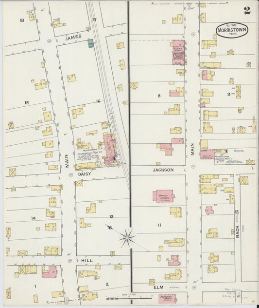 Sanborn Fire Insurance Map from Morristown, Hamblen County, Tennessee (1892), Sheet #0002 - Historic Sanborn Fire Insurance Map Print, vintage old map wall art, antique decor, genealogy gift, Tennessee Tennessee map