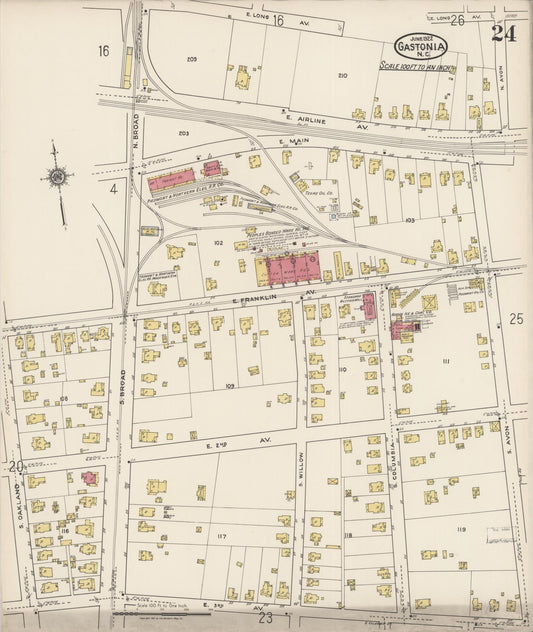 Sanborn Fire Insurance Map from Gastonia, Gaston County, North Carolina (1922), Sheet #0024 - Historic Sanborn Fire Insurance Map Print, vintage old map wall art, antique decor, genealogy gift, North Carolina North Carolina map