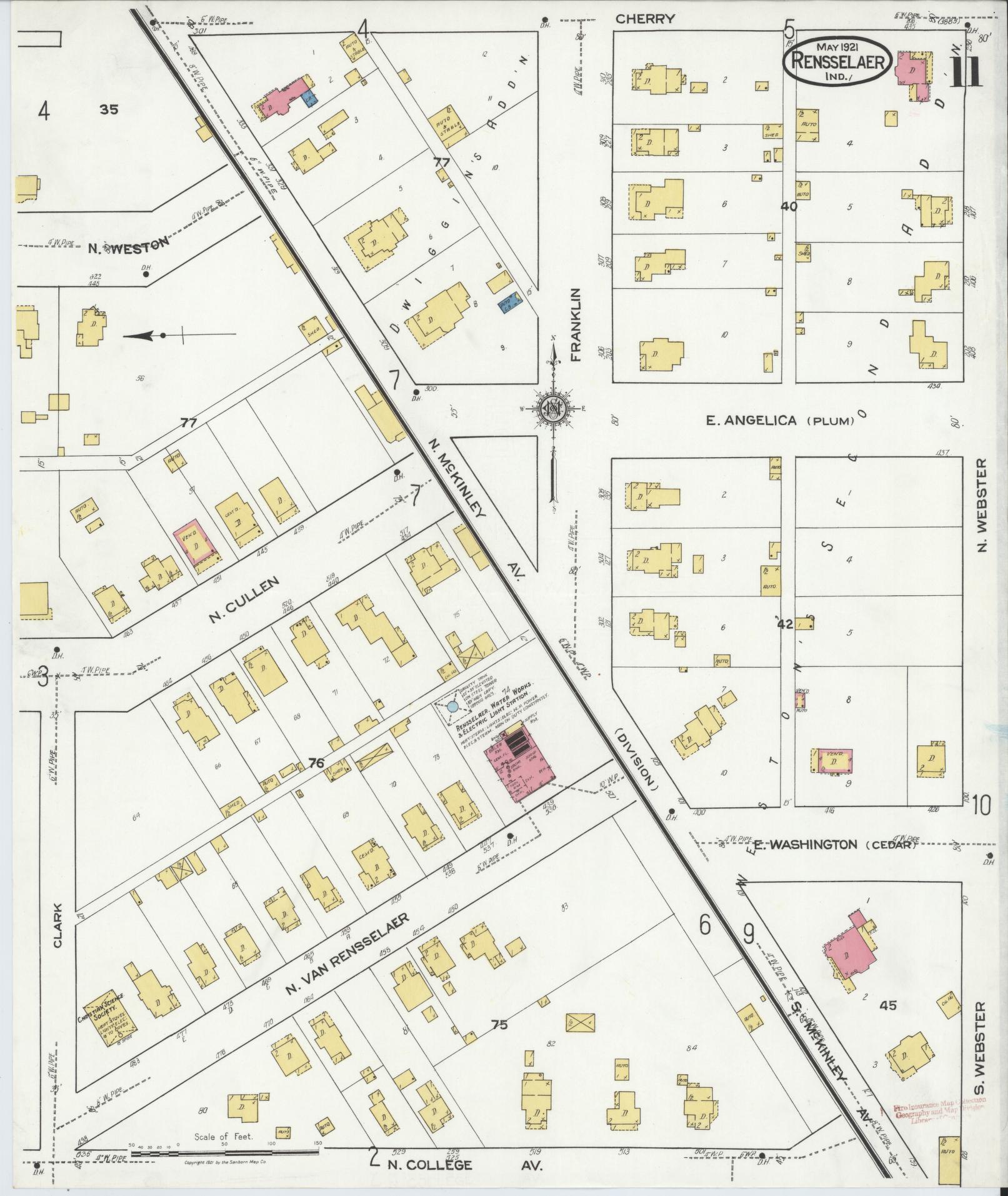 Sanborn Fire Insurance Map from Rensselaer, Jasper County, Indiana (1921), Sheet #0011 - Complete Map Set gallery image, historic Sanborn map, vintage wall art, Indiana Indiana