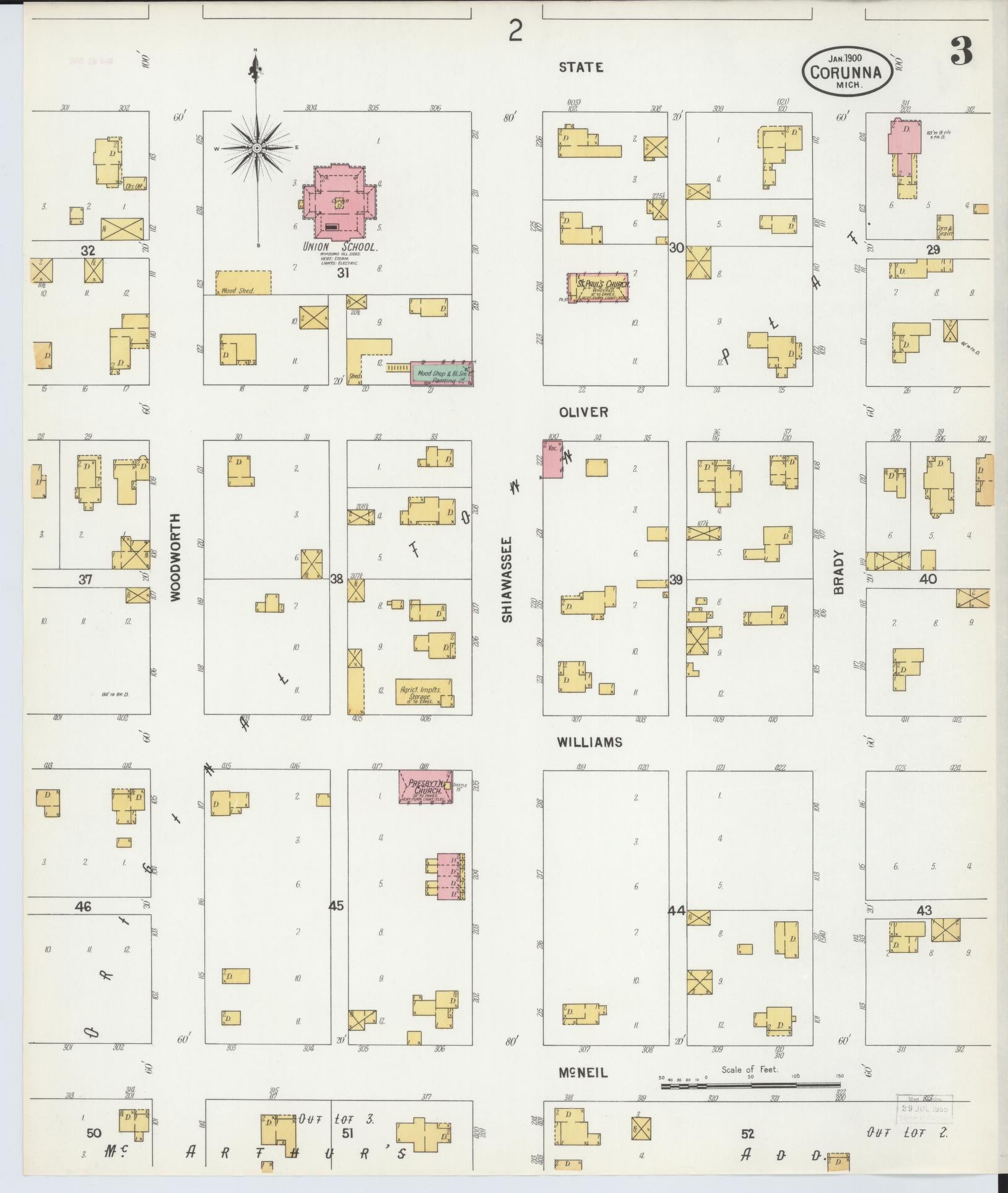Sanborn Fire Insurance Map from Corunna, Shiawassee County, Michigan (1900), Sheet #0003 - Historic Sanborn Fire Insurance Map Print, vintage old map wall art, antique decor, genealogy gift, Michigan Michigan map