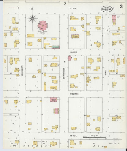 Sanborn Fire Insurance Map from Corunna, Shiawassee County, Michigan (1900), Sheet #0003 - Historic Sanborn Fire Insurance Map Print, vintage old map wall art, antique decor, genealogy gift, Michigan Michigan map