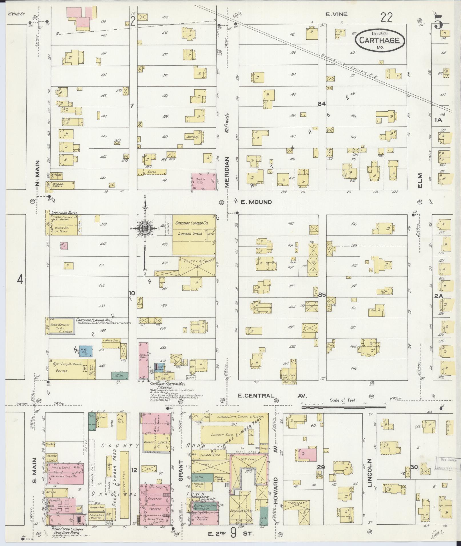 Sanborn Fire Insurance Map from Carthage, Jasper County, Missouri (1909), Sheet #0005 - Historic Sanborn Fire Insurance Map Print, vintage old map wall art, antique decor, genealogy gift, Missouri Missouri map