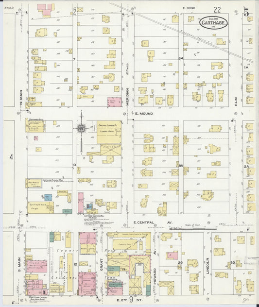 Sanborn Fire Insurance Map from Carthage, Jasper County, Missouri (1909), Sheet #0005 - Historic Sanborn Fire Insurance Map Print, vintage old map wall art, antique decor, genealogy gift, Missouri Missouri map