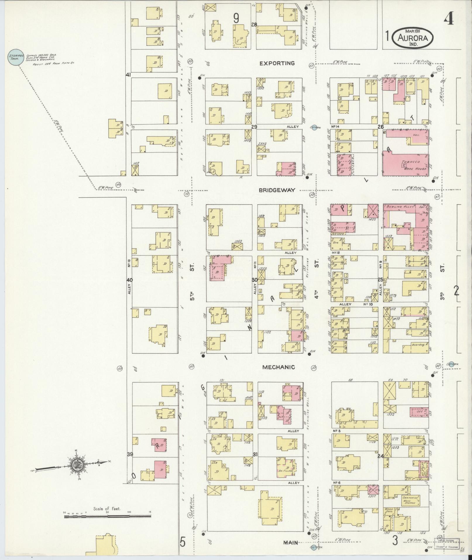 Sanborn Fire Insurance Map from Aurora, Dearborn County, Indiana (1911), Sheet #0004 - Complete Map Set gallery image, historic Sanborn map, vintage wall art, Indiana Indiana