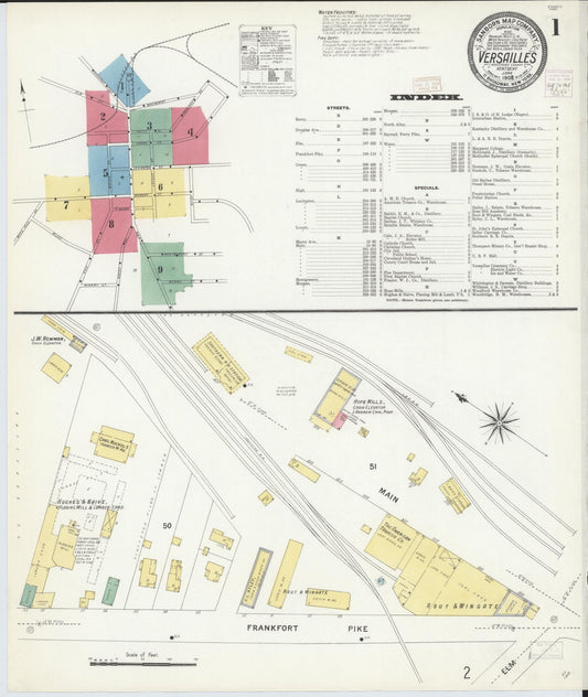 Sanborn Fire Insurance Map from Versailles, Woodford County, Kentucky (1908), Sheet #0001 - Complete Map Set gallery image, historic Sanborn map, vintage wall art, Kentucky Kentucky