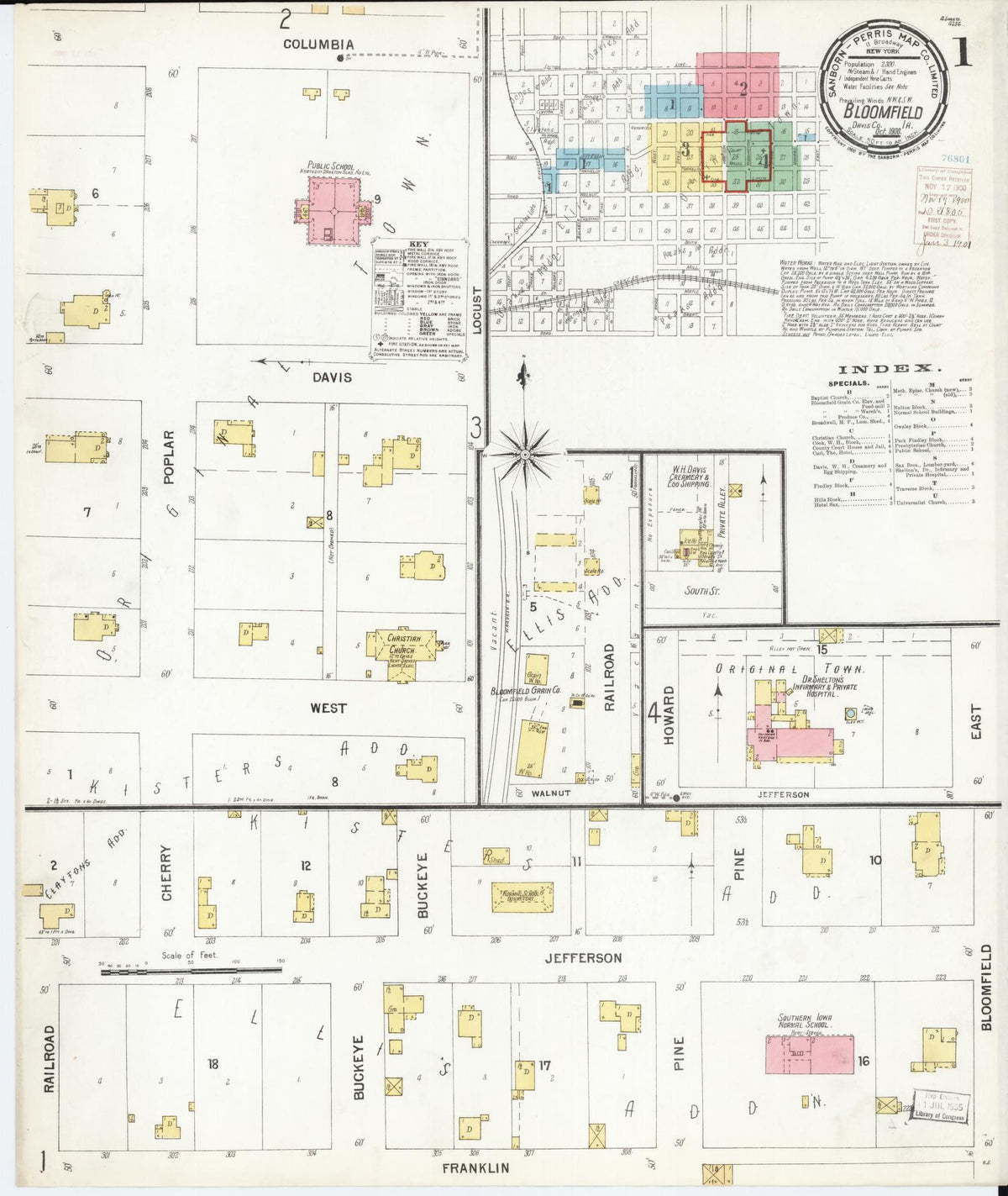 Sanborn Fire Insurance Map from Bloomfield, Davis County, Iowa (1900), Sheet #0001 - Historic Sanborn Fire Insurance Map Print