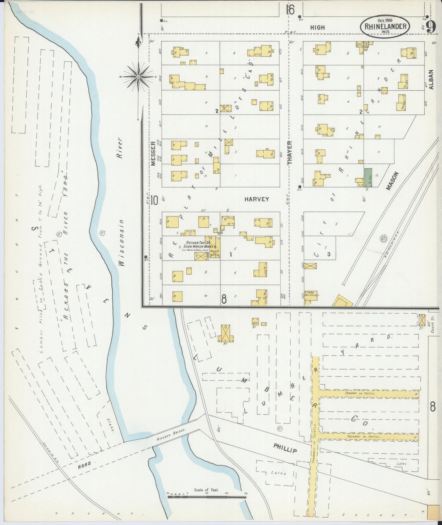Sanborn Fire Insurance Map from Rhinelander, Oneida County, Wisconsin (1900), Sheet #0009 - Complete Map Set gallery image, historic Sanborn map, vintage wall art, Wisconsin Wisconsin