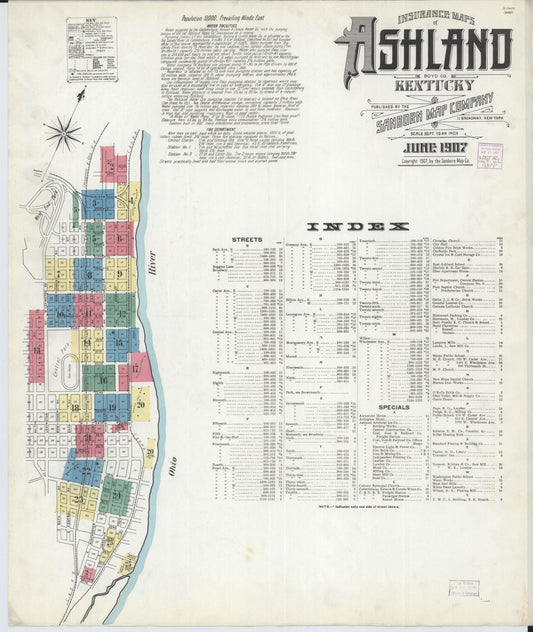 Sanborn Fire Insurance Map from Ashland, Boyd County, Kentucky (1907), Sheet #0001 - Historic Sanborn Fire Insurance Map Print, vintage old map wall art, antique decor, genealogy gift, Kentucky Kentucky map