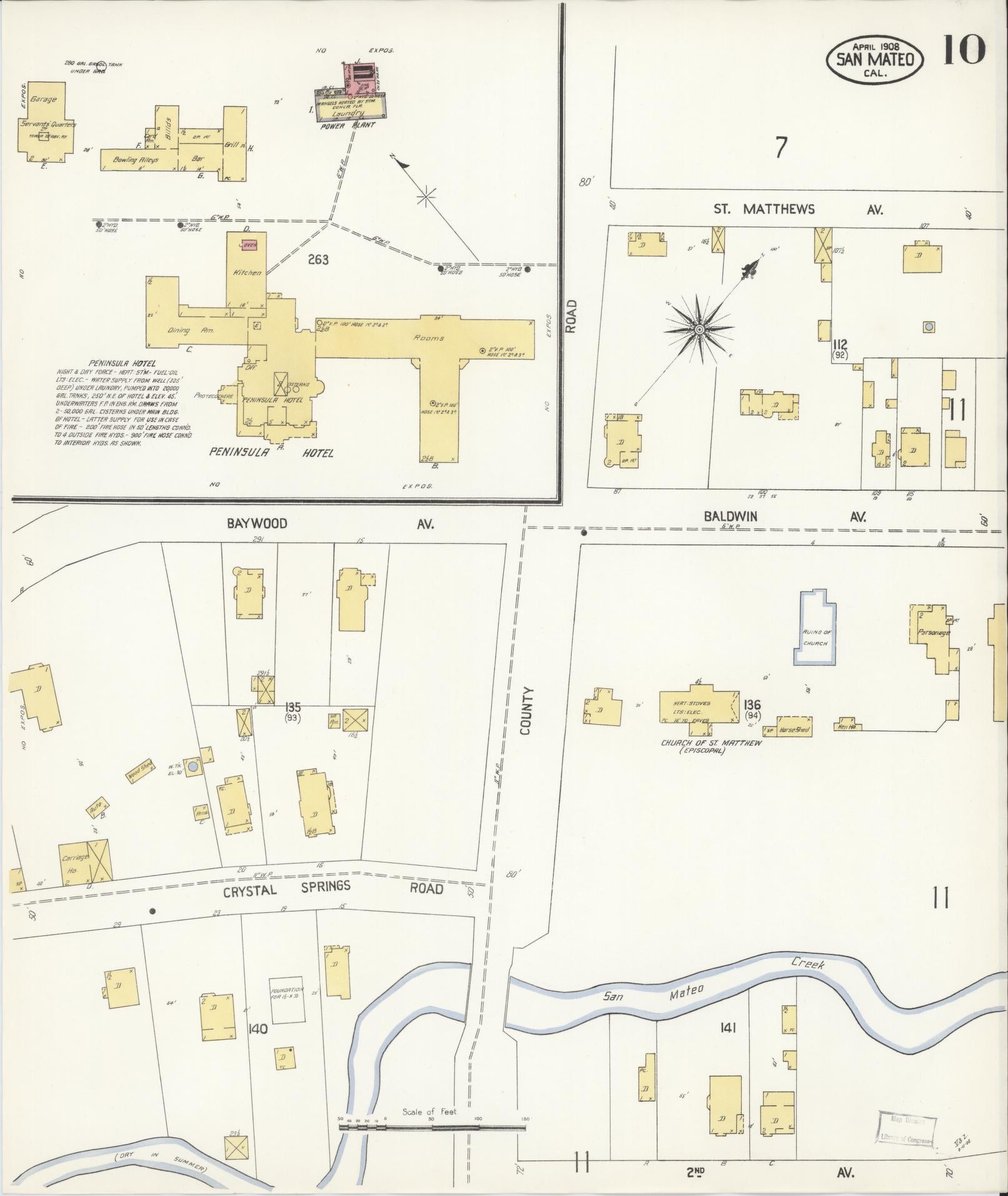 Sanborn Fire Insurance Map from San Mateo, San Mateo County, California (1908), Sheet #0010 - Complete Map Set gallery image, historic Sanborn map, vintage wall art, California California