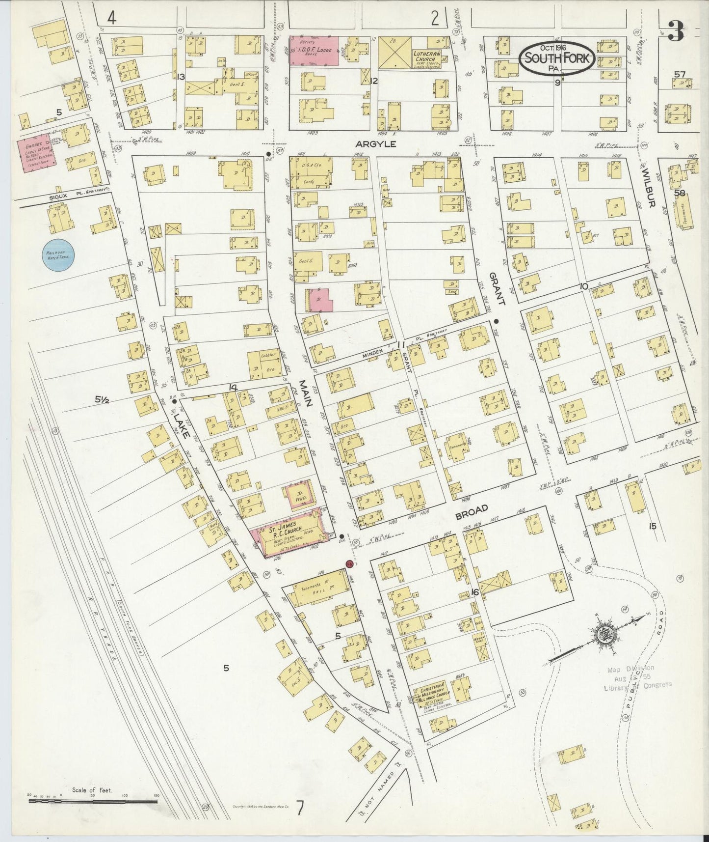 Sanborn Fire Insurance Map from South Fork, Cambria County, Pennsylvania (1916), Sheet #0003 - Historic Sanborn Fire Insurance Map Print, vintage old map wall art, antique decor, genealogy gift, Pennsylvania Pennsylvania map