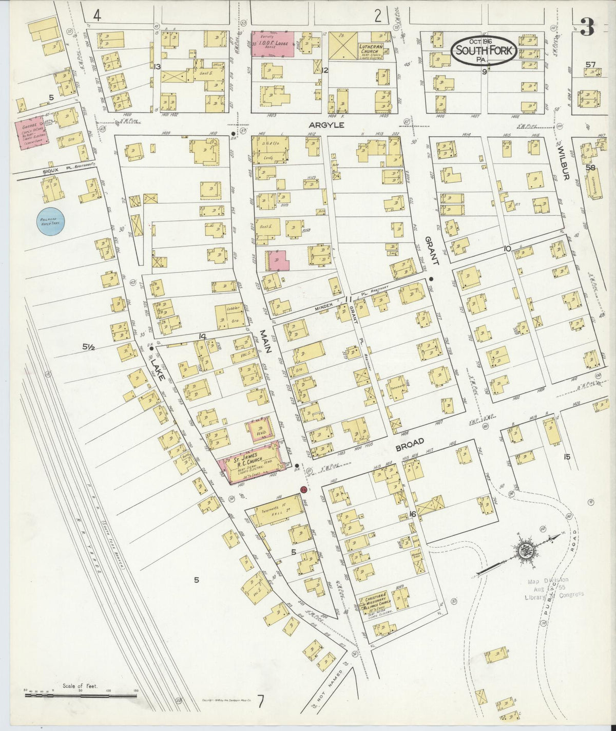 Sanborn Fire Insurance Map from South Fork, Cambria County, Pennsylvania (1916), Sheet #0003 - Historic Sanborn Fire Insurance Map Print, vintage old map wall art, antique decor, genealogy gift, Pennsylvania Pennsylvania map
