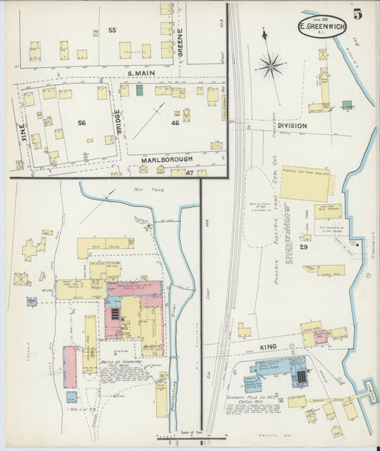 Sanborn Fire Insurance Map from East Greenwich, Kent County, Rhode Island (1891), Sheet #0005 - Historic Sanborn Fire Insurance Map Print, vintage old map wall art, antique decor, genealogy gift, Rhode Island Rhode Island map