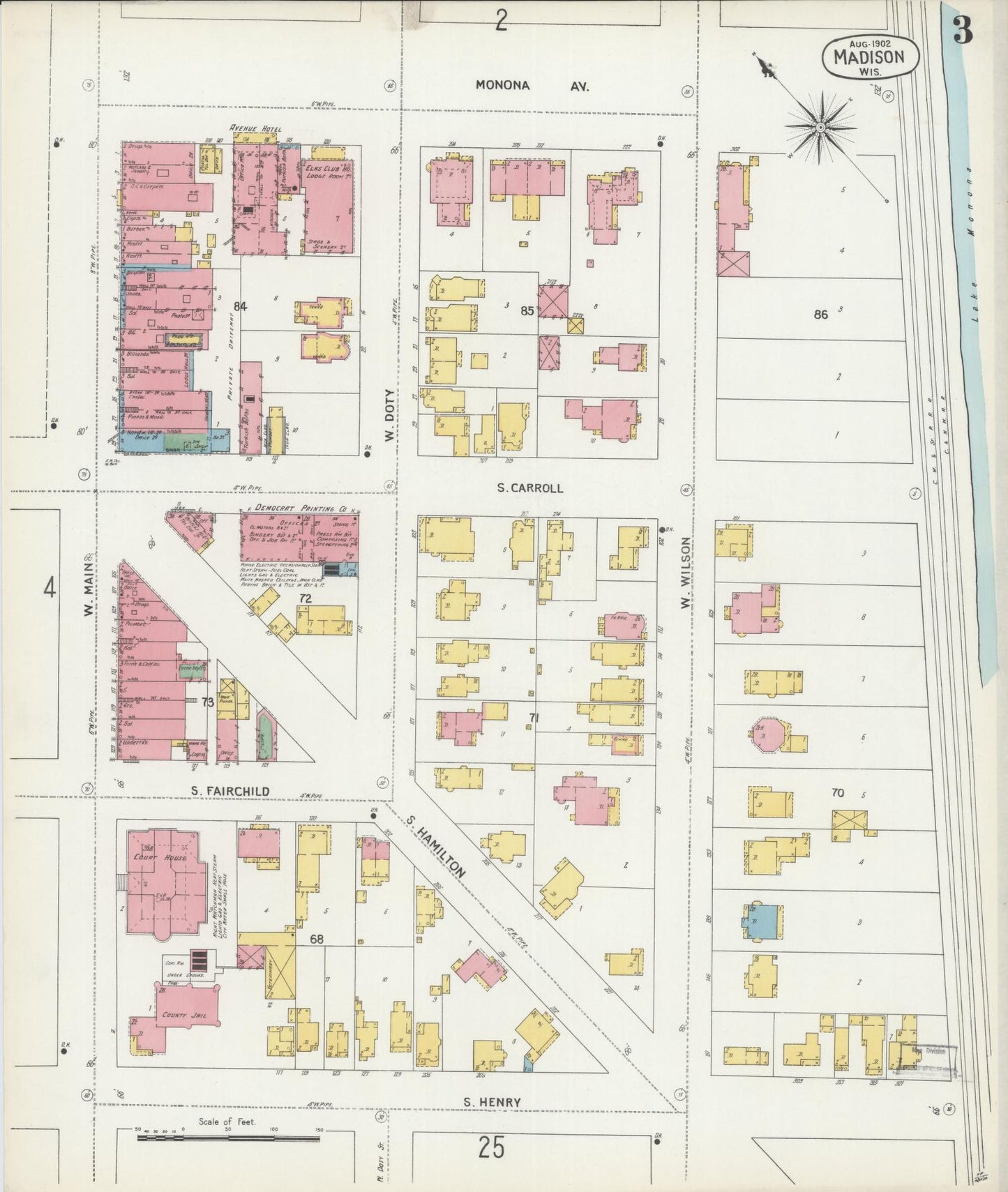 Sanborn Fire Insurance Map from Madison, Dane County, Wisconsin (1902), Sheet #0003 - Complete Map Set gallery image, historic Sanborn map, vintage wall art, Wisconsin Wisconsin