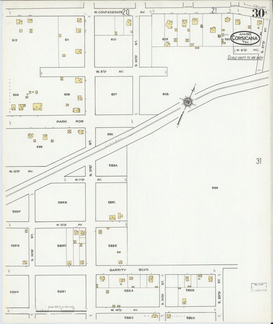 Sanborn Fire Insurance Map from Corsicana, Navarro County, Texas (1921), Sheet #0030 - Historic Sanborn Fire Insurance Map Print, vintage old map wall art, antique decor, genealogy gift, Texas Texas map