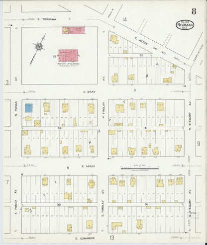 Sanborn Fire Insurance Map from Norman, Cleveland County, Oklahoma (1918), Sheet #0008 - Complete Map Set gallery image, historic Sanborn map, vintage wall art, Oklahoma Oklahoma