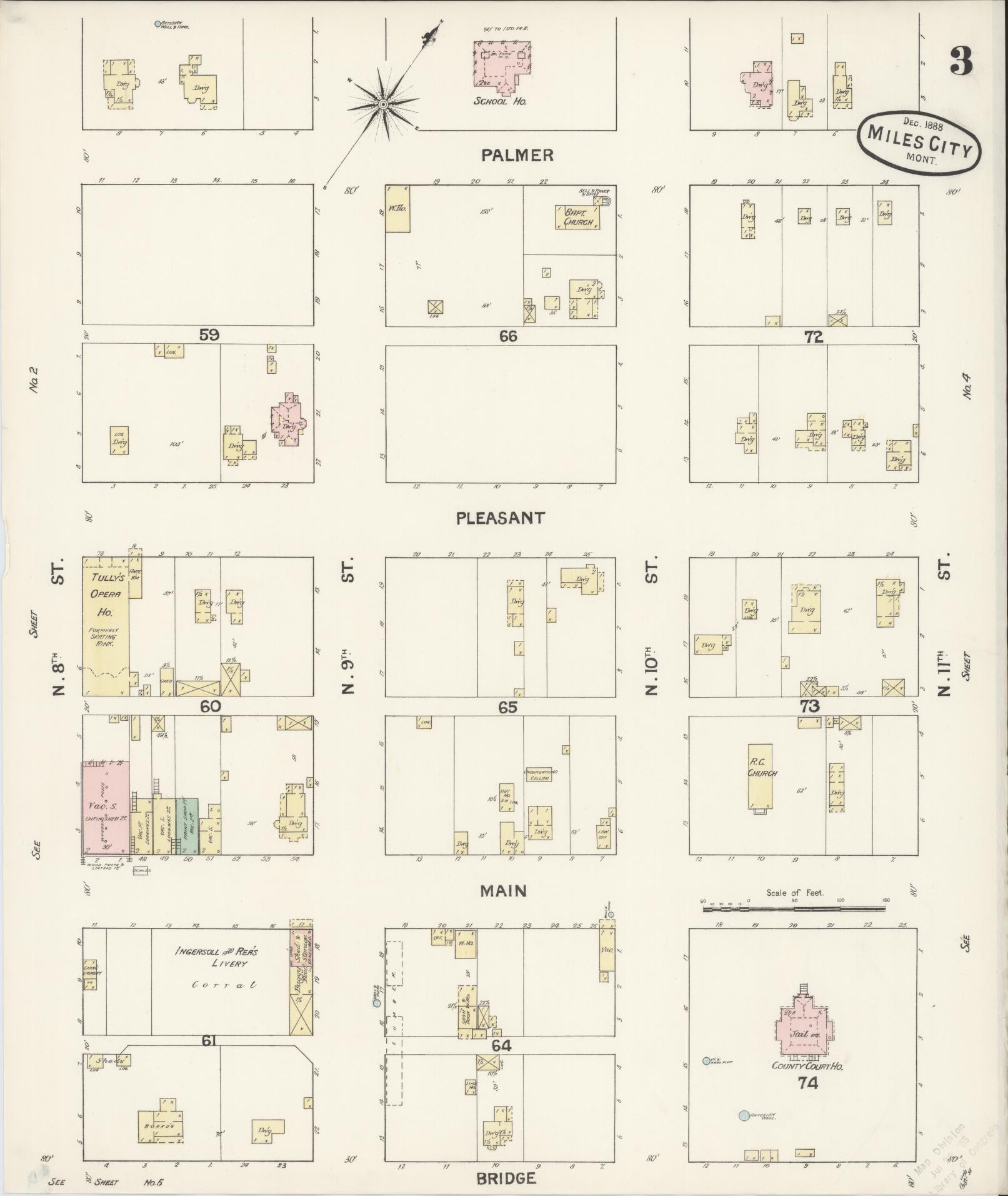 Sanborn Fire Insurance Map from Miles City, Custer County, Montana (1888), Sheet #0003 - Historic Sanborn Fire Insurance Map Print, vintage old map wall art, antique decor, genealogy gift, Montana Montana map