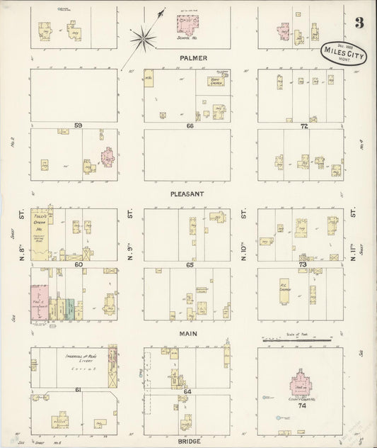 Sanborn Fire Insurance Map from Miles City, Custer County, Montana (1888), Sheet #0003 - Historic Sanborn Fire Insurance Map Print, vintage old map wall art, antique decor, genealogy gift, Montana Montana map