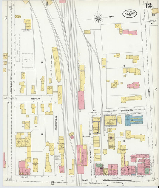 Sanborn Fire Insurance Map from Keene, Cheshire County, New Hampshire (1902), Sheet #0012 - Historic Sanborn Fire Insurance Map Print, vintage old map wall art, antique decor, genealogy gift, New Hampshire New Hampshire map