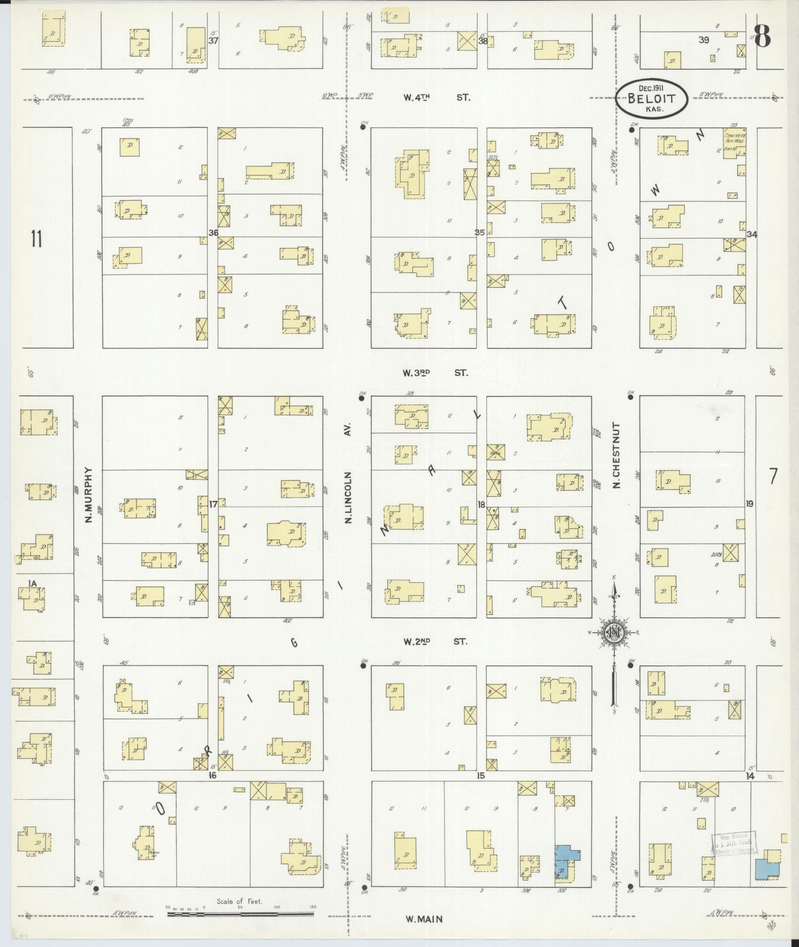 Sanborn Fire Insurance Map from Beloit, Mitchell County, Kansas (1911), Sheet #0008 - Complete Map Set gallery image, historic Sanborn map, vintage wall art, Kansas Kansas