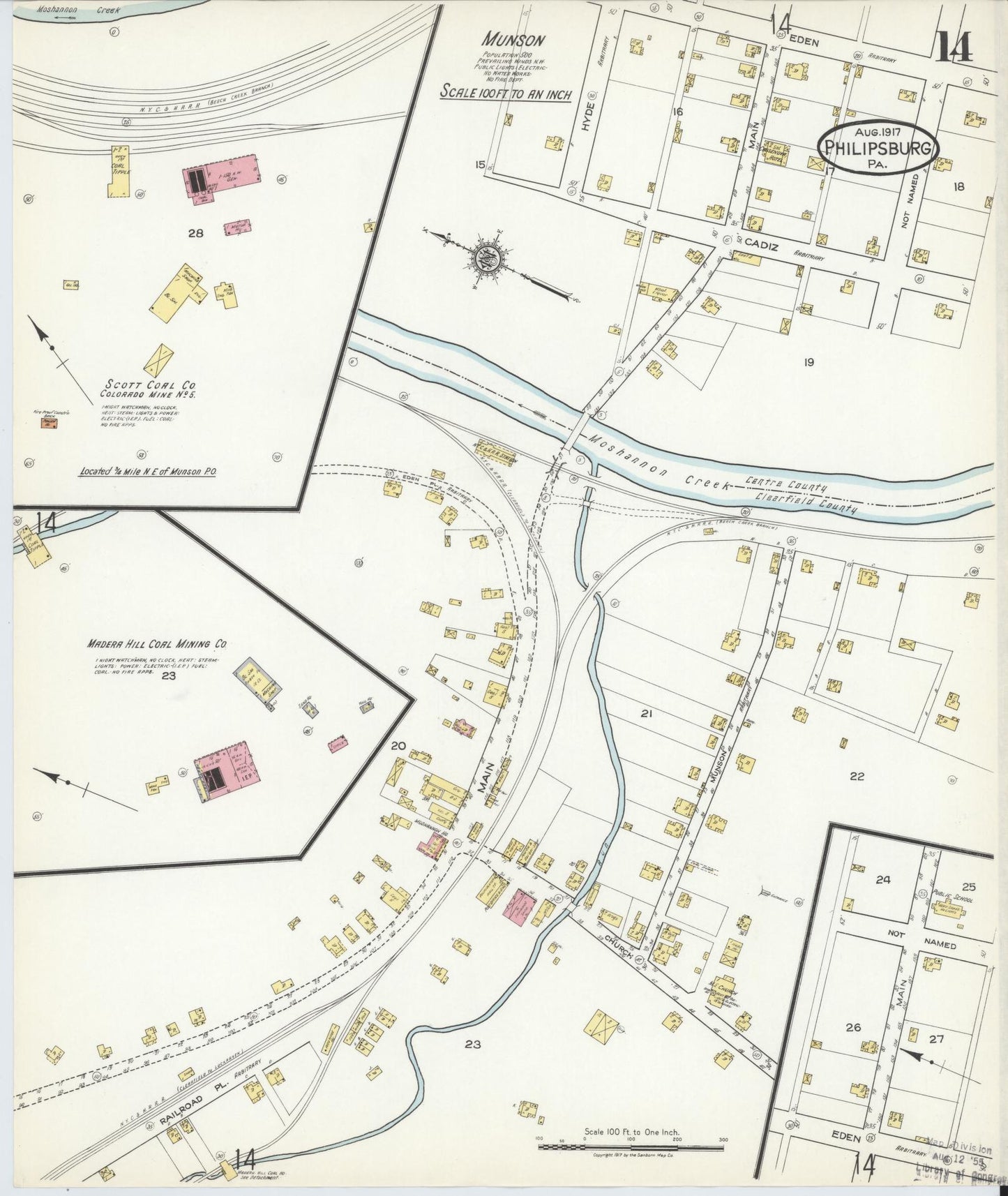 Sanborn Fire Insurance Map from Philipsburg, Centre County, Pennsylvania (1917), Sheet #0014 - Complete Map Set gallery image, historic Sanborn map, vintage wall art, Pennsylvania Pennsylvania