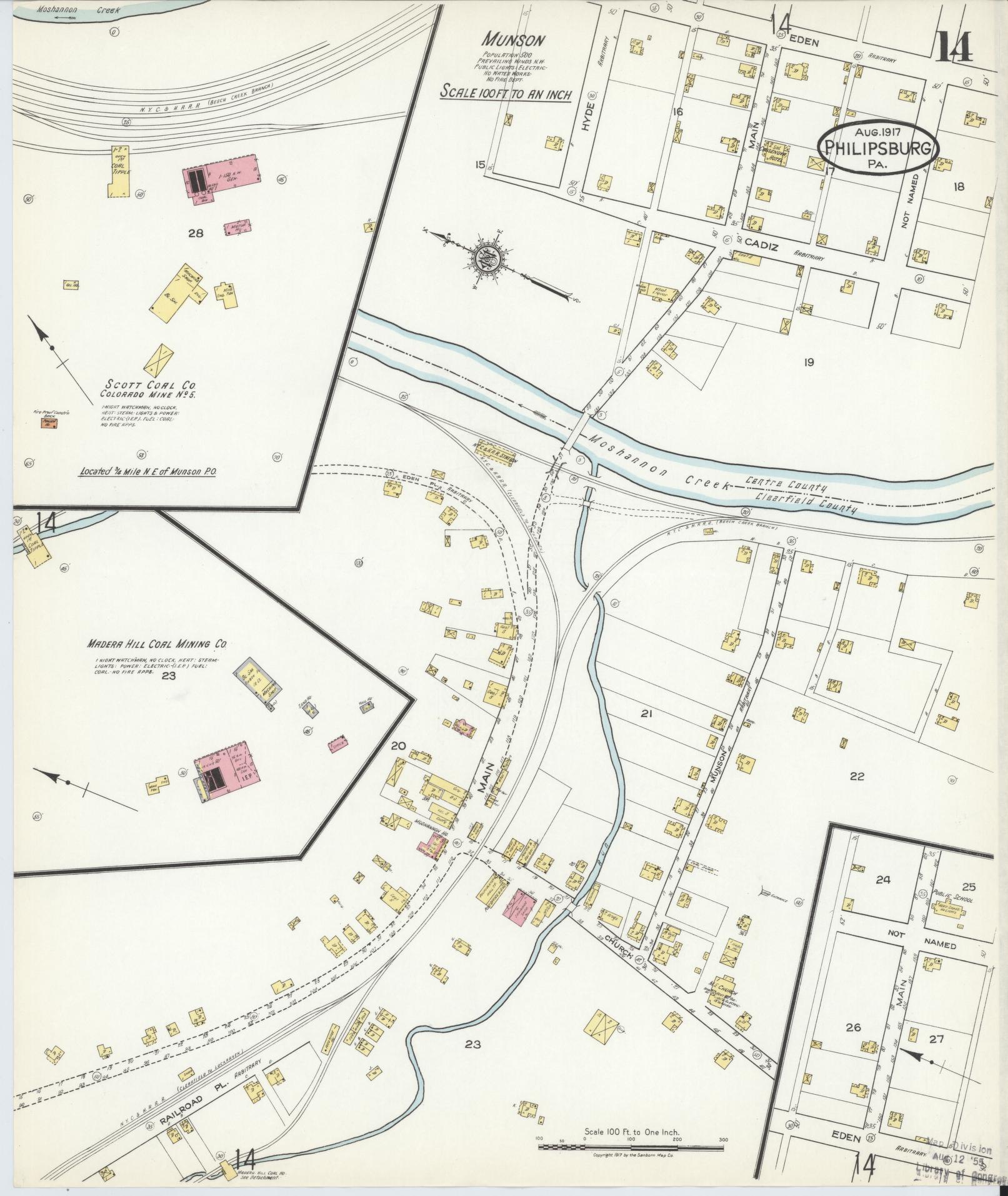 Sanborn Fire Insurance Map from Philipsburg, Centre County, Pennsylvania (1917), Sheet #0014 - Complete Map Set gallery image, historic Sanborn map, vintage wall art, Pennsylvania Pennsylvania