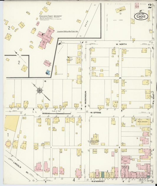 Sanborn Fire Insurance Map from Cadiz, Harrison County, Ohio (1909), Sheet #0002 - Historic Sanborn Fire Insurance Map Print, vintage old map wall art, antique decor, genealogy gift, Ohio Ohio map
