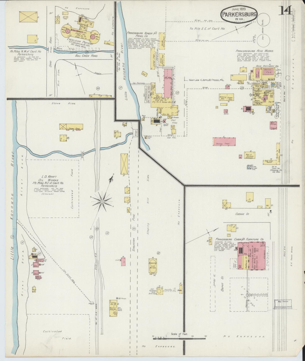 Sanborn Fire Insurance Map from Parkersburg, Wood County, West Virginia (1893), Sheet #0014 - Historic Sanborn Fire Insurance Map Print, vintage old map wall art, antique decor, genealogy gift, West Virginia West Virginia map