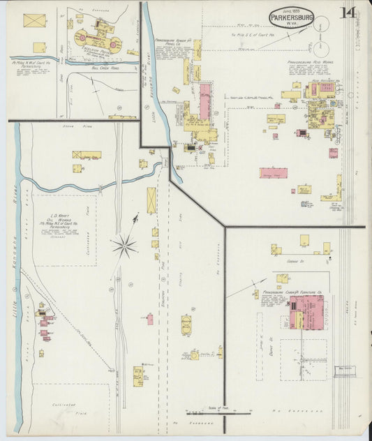 Sanborn Fire Insurance Map from Parkersburg, Wood County, West Virginia (1893), Sheet #0014 - Historic Sanborn Fire Insurance Map Print, vintage old map wall art, antique decor, genealogy gift, West Virginia West Virginia map