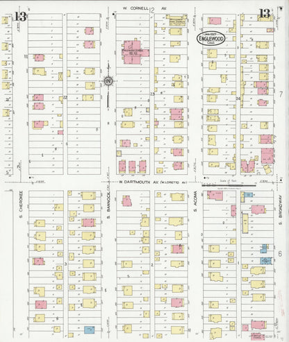 Sanborn Fire Insurance Map from Englewood, Arapahoe County, Colorado (1927), Sheet #0013 - Complete Map Set gallery image, historic Sanborn map, vintage wall art, Colorado Colorado