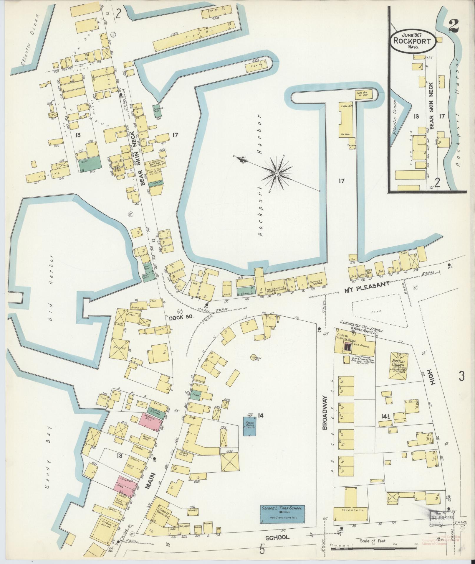 Sanborn Fire Insurance Map from Rockport, Essex County, Massachusetts (1907), Sheet #0002 - Historic Sanborn Fire Insurance Map Print, vintage old map wall art, antique decor, genealogy gift, Massachusetts Massachusetts map