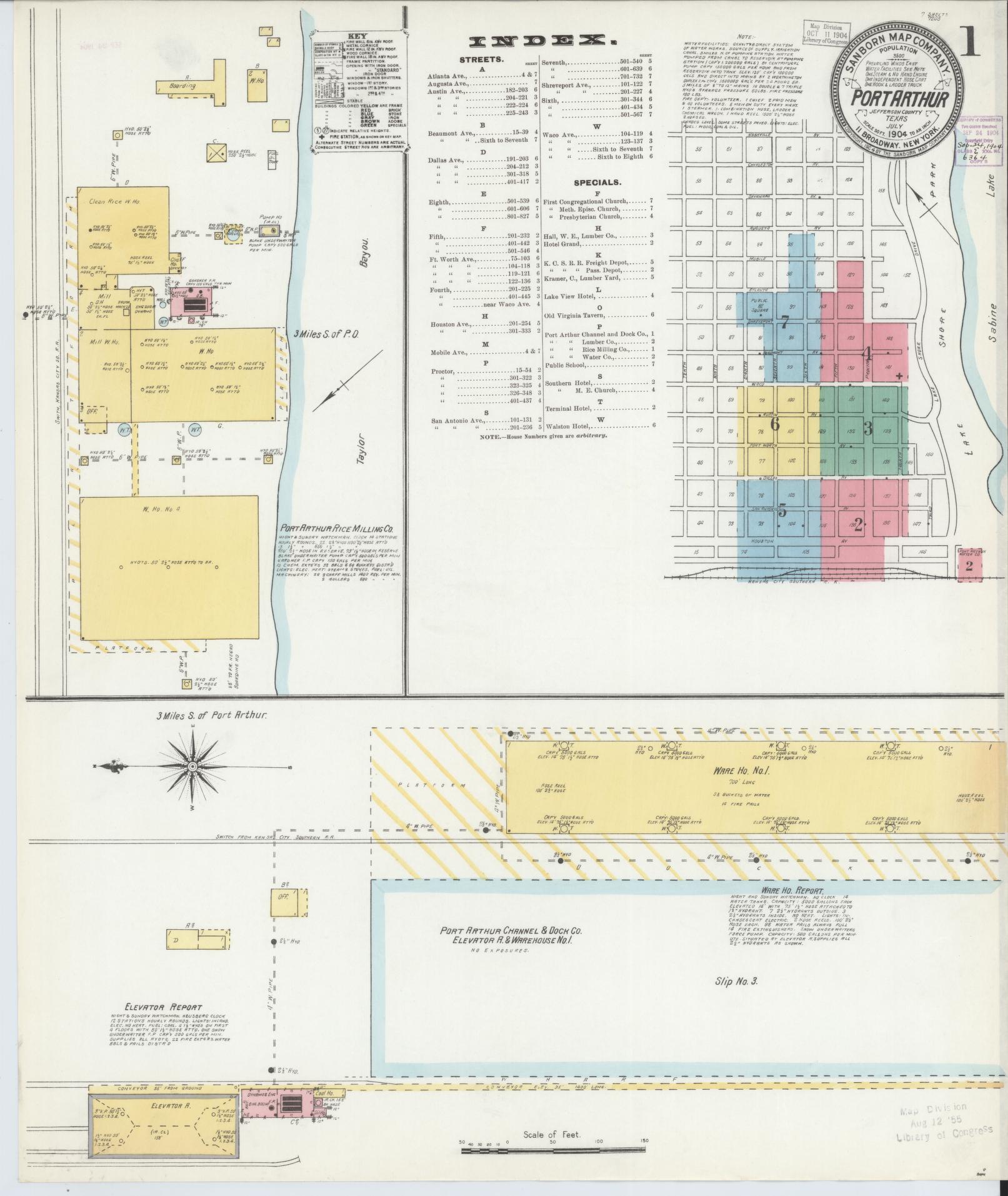 Sanborn Fire Insurance Map from Port Arthur, Jefferson County, Texas (1904), Sheet #0001 - Complete Map Set gallery image, historic Sanborn map, vintage wall art, Texas Texas
