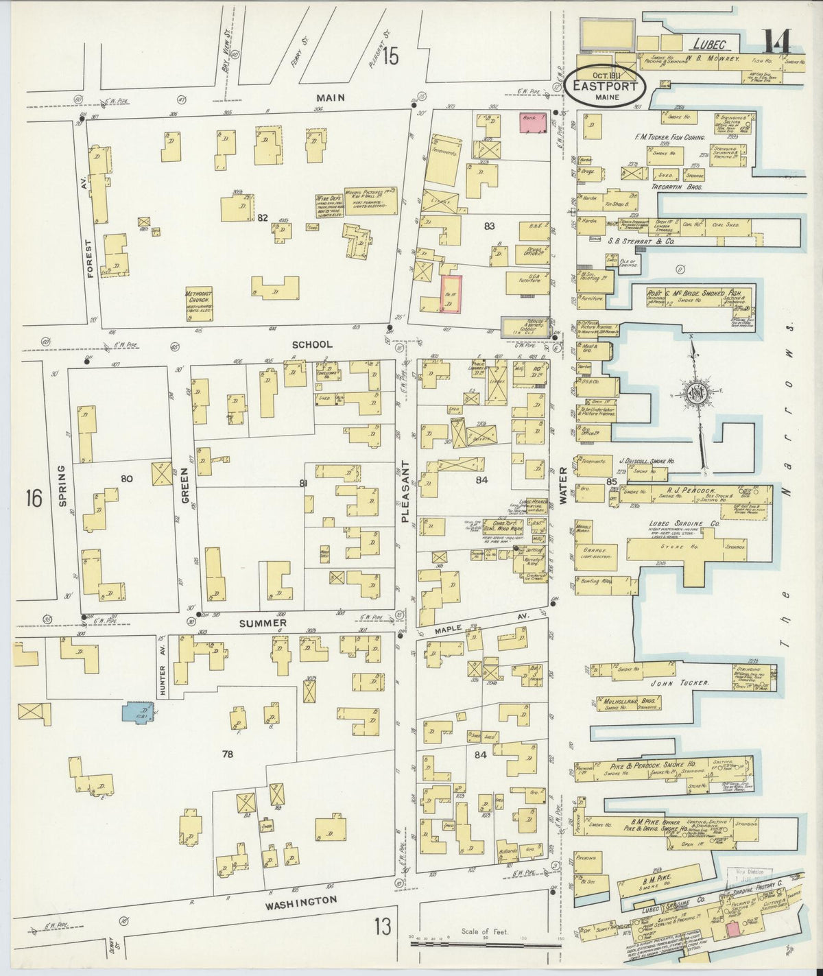 Sanborn Fire Insurance Map from Eastport, Washington County, Maine (1911), Sheet #0014 - Complete Map Set gallery image, historic Sanborn map, vintage wall art, Maine Maine
