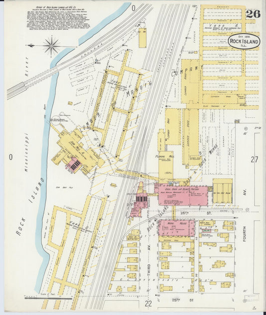 Sanborn Fire Insurance Map from Rock Island, Rock Island County, Illinois (1898), Sheet #0026 - Historic Sanborn Fire Insurance Map Print, vintage old map wall art, antique decor, genealogy gift, Illinois Illinois map