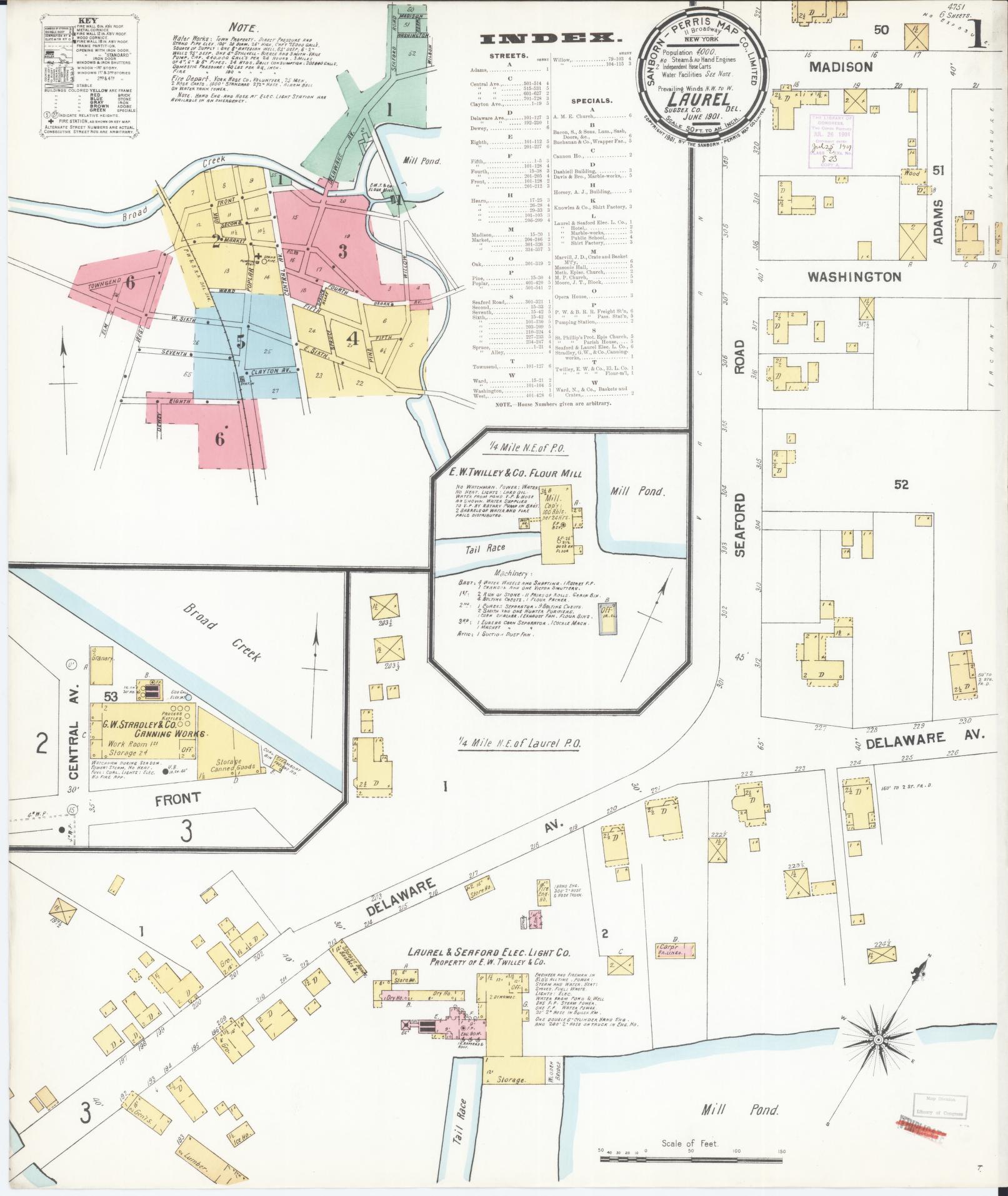 Sanborn Fire Insurance Map from Laurel, Sussex County, Delaware (1901), Sheet #0001 - Complete Map Set gallery image, historic Sanborn map, vintage wall art, Delaware Delaware