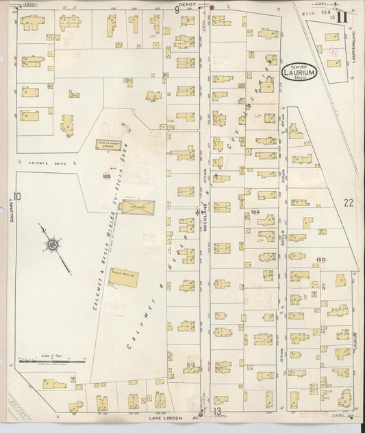 Sanborn Fire Insurance Map from Laurium, Houghton County, Michigan (1949), Sheet #0011 - Historic Sanborn Fire Insurance Map Print, vintage old map wall art, antique decor, genealogy gift, Michigan Michigan map