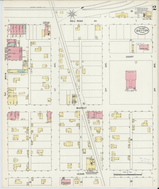 Sanborn Fire Insurance Map from Dayton, Rhea County, Tennessee (1897), Sheet #0002 - Historic Sanborn Fire Insurance Map Print, vintage old map wall art, antique decor, genealogy gift, Tennessee Tennessee map