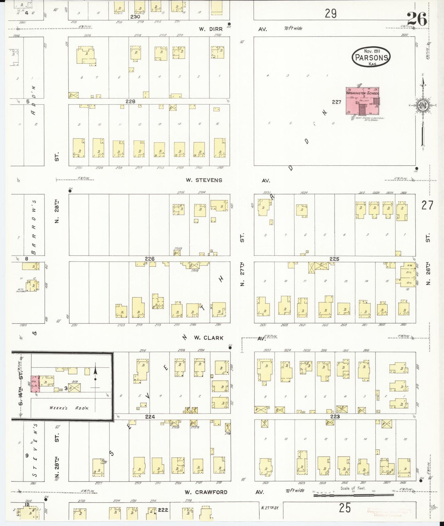 Sanborn Fire Insurance Map from Parsons, Labette County, Kansas (1911), Sheet #0026 - Historic Sanborn Fire Insurance Map Print, vintage old map wall art, antique decor, genealogy gift, Kansas Kansas map