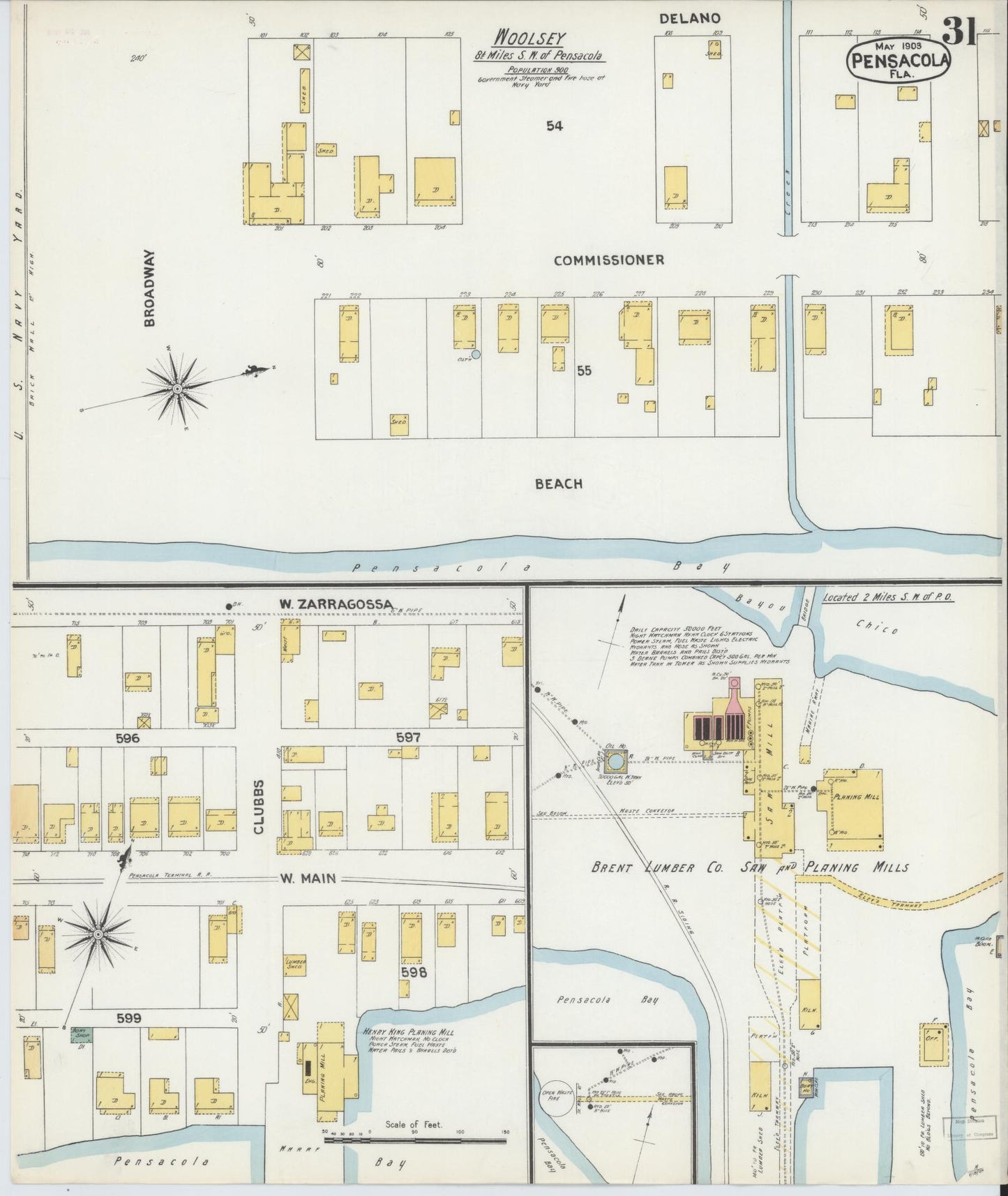 Sanborn Fire Insurance Map from Pensacola, Escambia County, Florida (1903), Sheet #0031 - Complete Map Set gallery image, historic Sanborn map, vintage wall art, Florida Florida