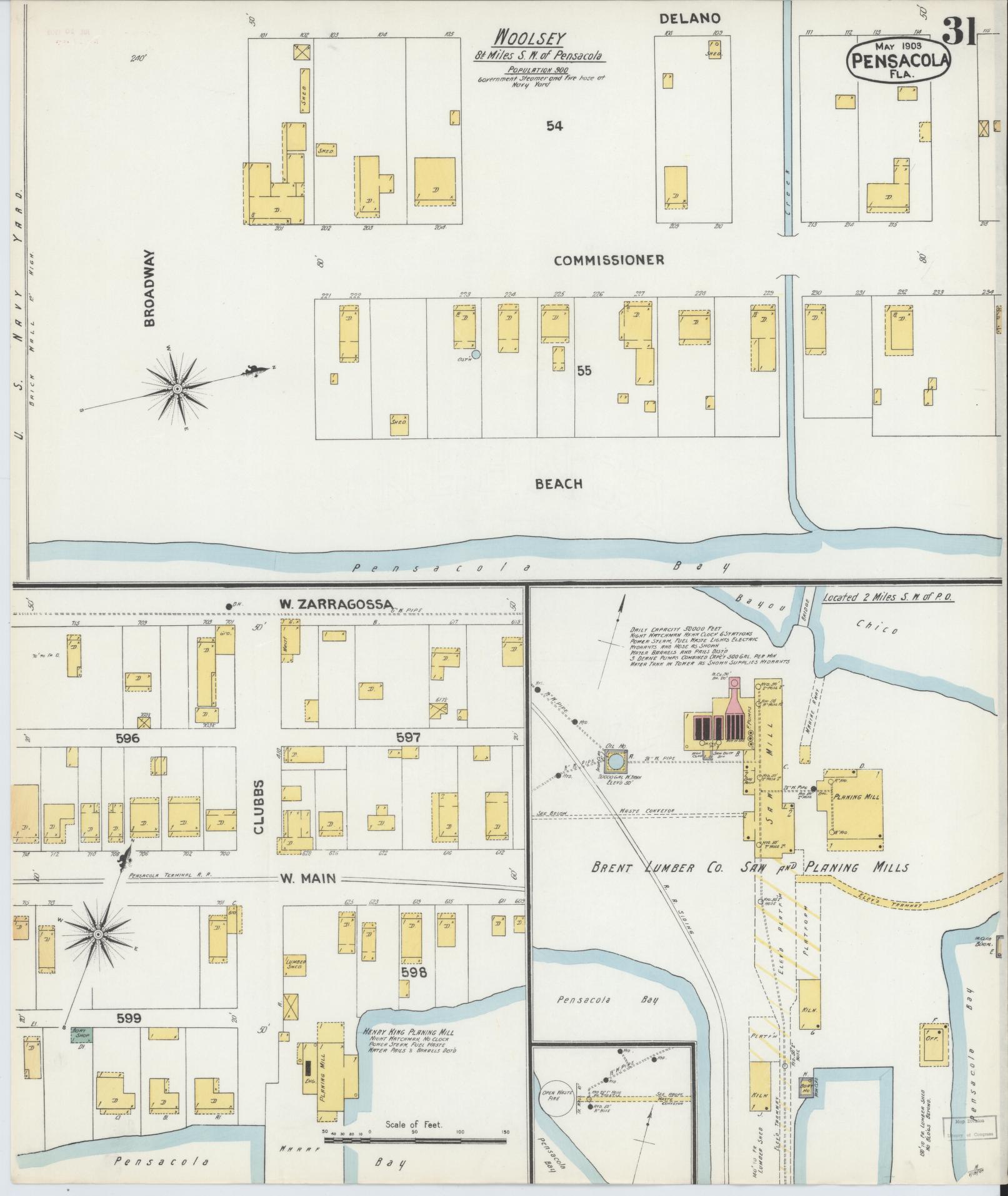 Sanborn Fire Insurance Map from Pensacola, Escambia County, Florida (1903), Sheet #0031 - Complete Map Set gallery image, historic Sanborn map, vintage wall art, Florida Florida