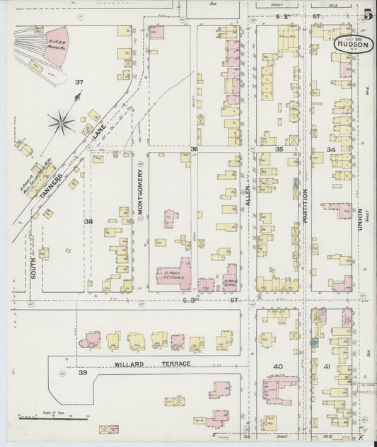 Sanborn Fire Insurance Map from Hudson, Columbia County, New York (1889), Sheet #0005 - Historic Sanborn Fire Insurance Map Print, vintage old map wall art, antique decor, genealogy gift, New York New York map