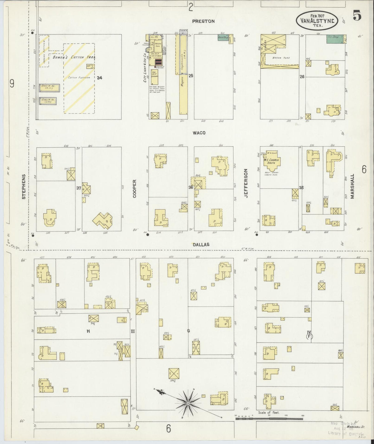 Sanborn Fire Insurance Map from Van Alstyne, Grayson County, Texas (1907), Sheet #0005 - Complete Map Set gallery image, historic Sanborn map, vintage wall art, Texas Texas