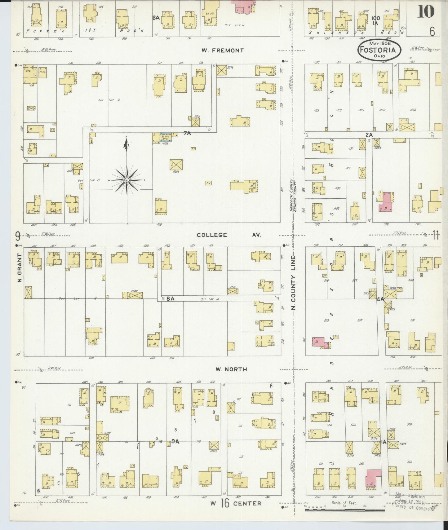 Sanborn Fire Insurance Map from Fostoria, Seneca, Hancock, And Wood Counties, Ohio (1908), Sheet #0010 - Historic Sanborn Fire Insurance Map Print, vintage old map wall art, antique decor, genealogy gift, Ohio Ohio map
