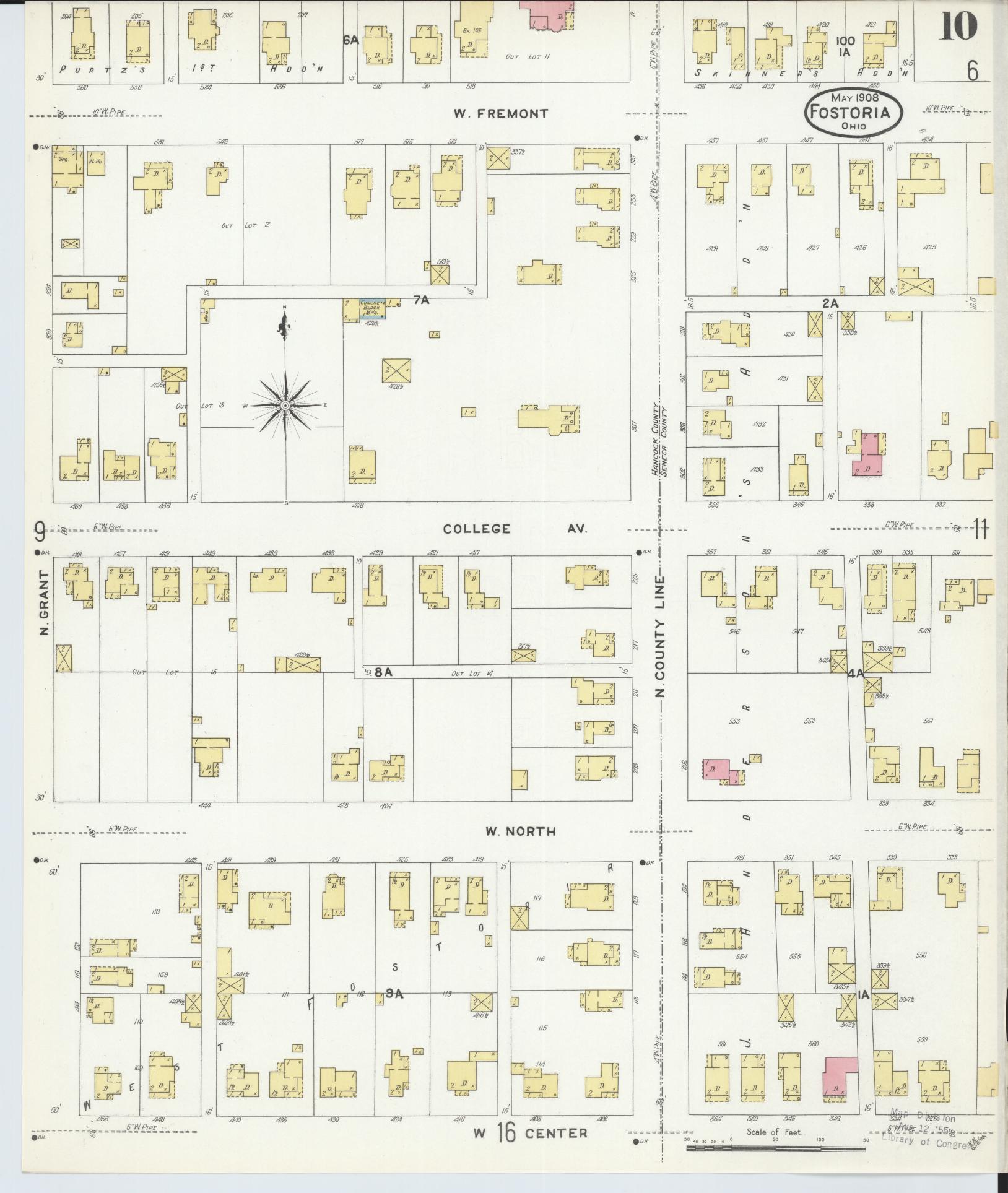 Sanborn Fire Insurance Map from Fostoria, Seneca, Hancock, And Wood Counties, Ohio (1908), Sheet #0010 - Historic Sanborn Fire Insurance Map Print, vintage old map wall art, antique decor, genealogy gift, Ohio Ohio map