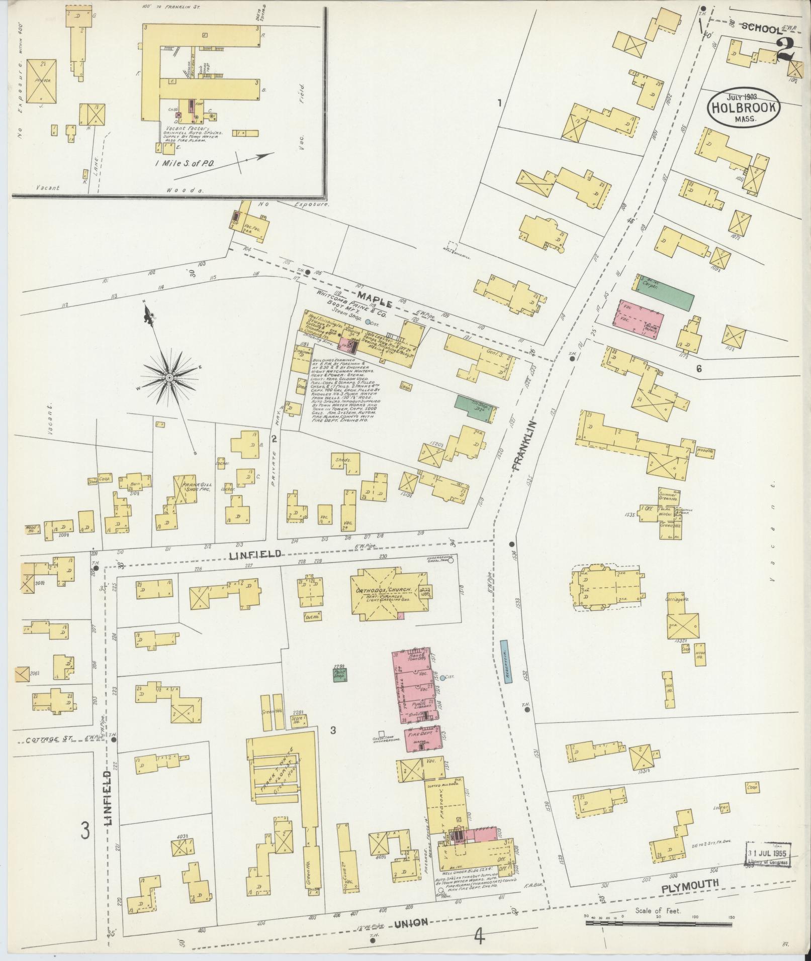 Sanborn Fire Insurance Map from Holbrook, Norfolk County, Massachusetts (1903), Sheet #0002 - Complete Map Set gallery image, historic Sanborn map, vintage wall art, Massachusetts Massachusetts