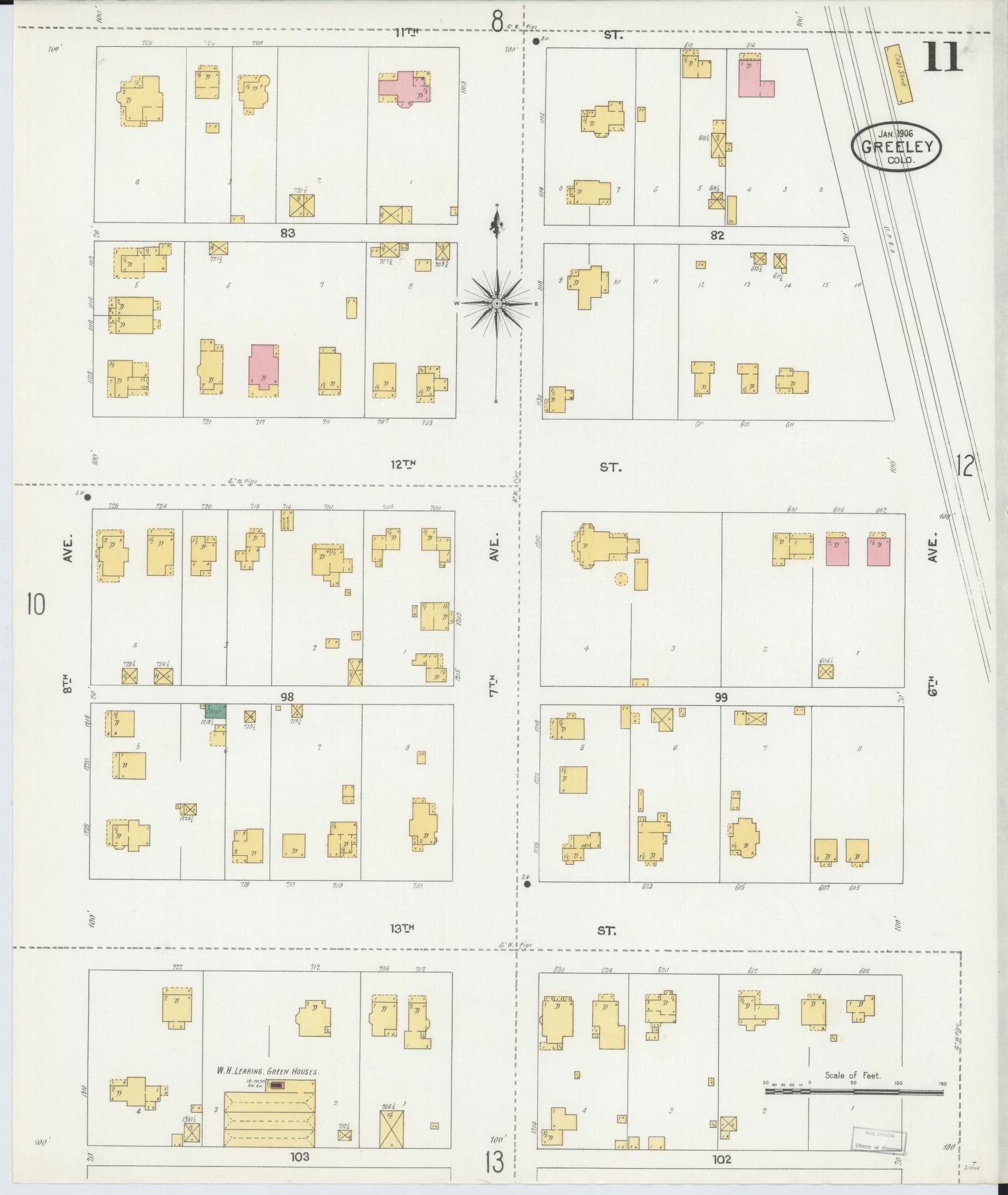 Sanborn Fire Insurance Map from Greeley, Weld County, Colorado (1906), Sheet #0011 - Complete Map Set gallery image, historic Sanborn map, vintage wall art, Colorado Colorado