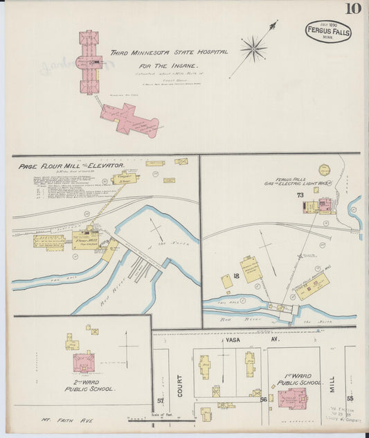 Sanborn Fire Insurance Map from Fergus Falls, Otter Tail County, Minnesota (1890), Sheet #0010 - Historic Sanborn Fire Insurance Map Print, vintage old map wall art, antique decor, genealogy gift, Minnesota Minnesota map